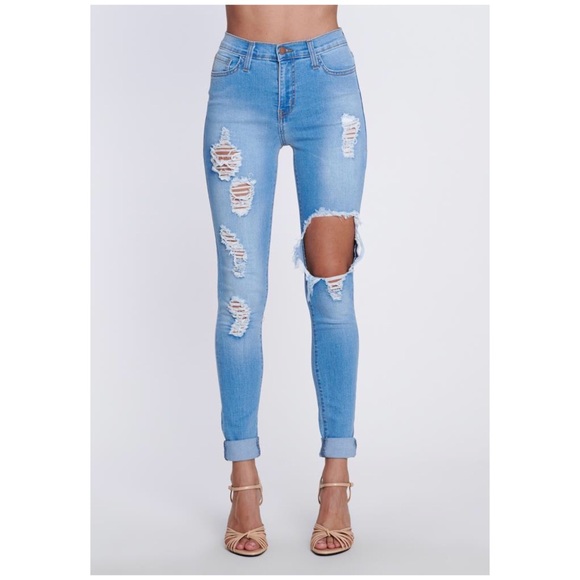 Distressed Tencel High Waist Skinny Jeans - Picture 4 of 7